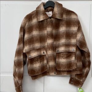 Lucky Brand Brown and Cream Plaid Teddy Jacket | New